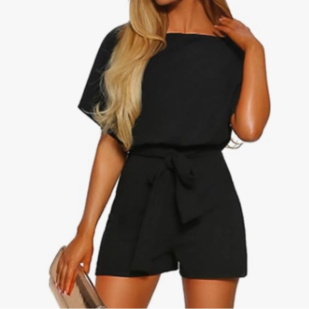 Women's Black Belted Romper Jumpsuit NWOT